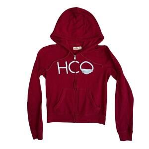 Hollister HCO Y2K Logo Zip Up Logo Hoodie Jacket Red Blue XS